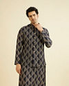 Navy Blue Triangular Patterned Jacket Set with Sequin Work